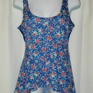 Blue Floral Lace Racerback Top